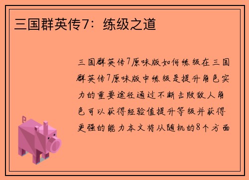 三国群英传7：练级之道